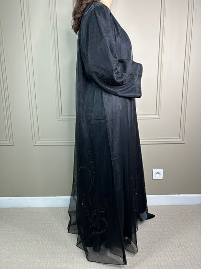 Abaya black tulle perlée