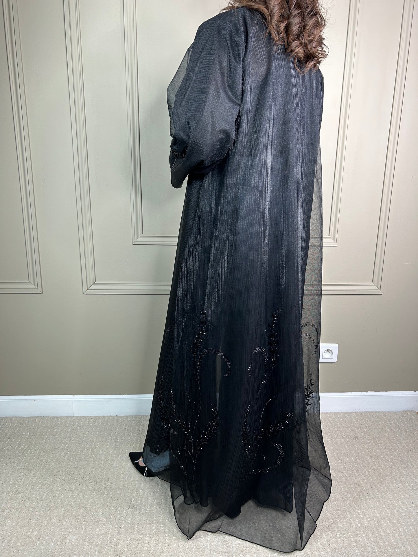 Abaya black tulle perlée
